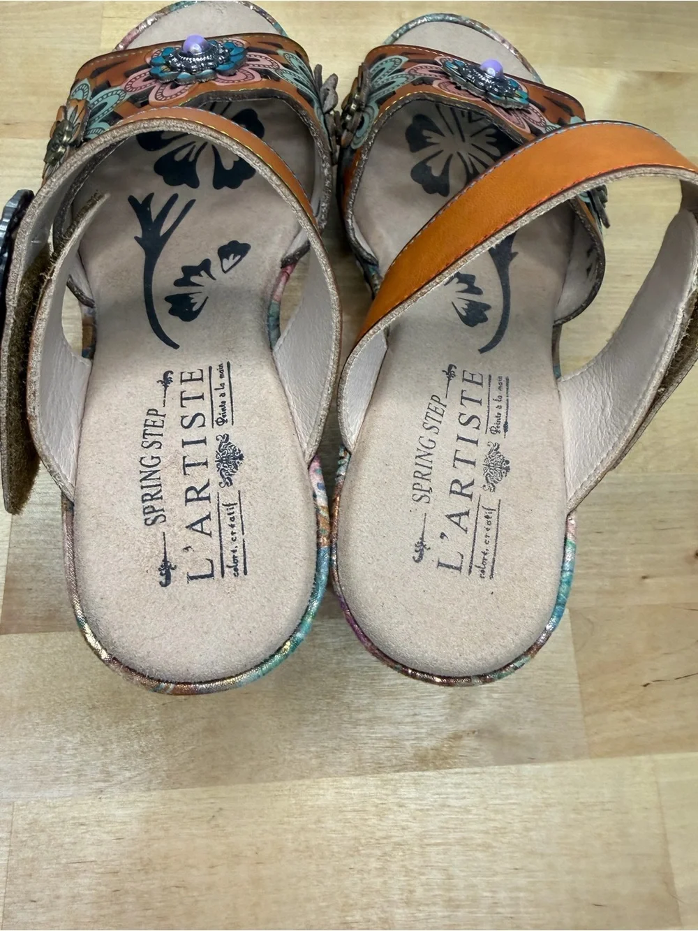 L'ATISTE Floral Embellished‎ Tan Wedge Sandals Boho